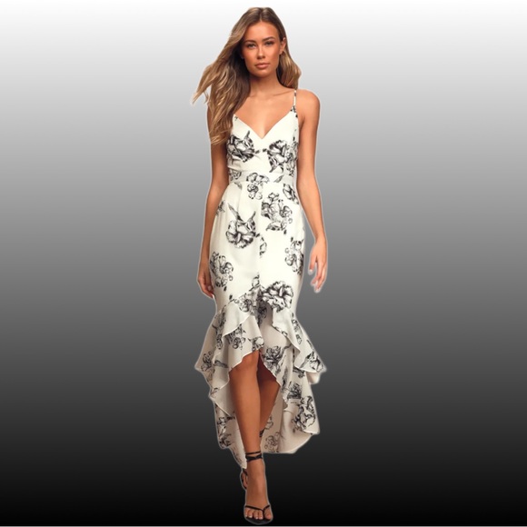 Lulu's Dresses Lulus Daylily Black And White Floral Print Highlow Maxi Dress Xs Poshmark